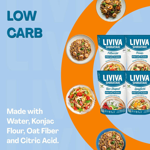 (6 LIVIVA Shirataki Konjac Spaghetti Pk) Diabetic-Friendly Low Carb, Low Calorie Pasta Noodles Ready to Serve No Odor