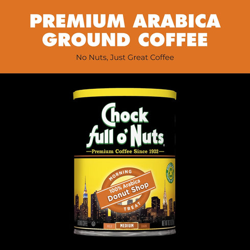 10.2 Oz Pack 6 Chock Full o' Nuts Donut Shop Ground Coffee Premium Beans in Recyclable Steel Can Rich Flavor & Aroma