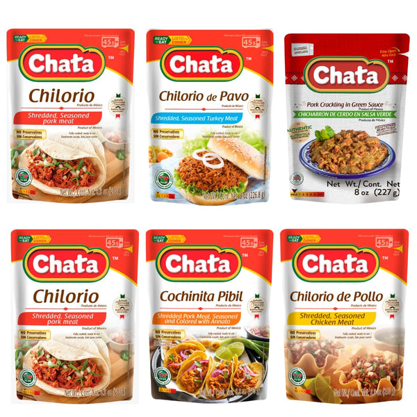 Chata Variety Pack, Mexican Shredded Meats with Pork, Chicken, Turkey and Pork