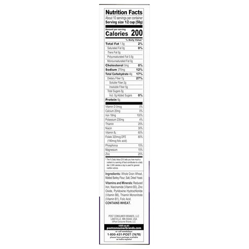 Grape-Nuts 20.5 oz Original Cereal, Crunchy Whole Grain Wheat and Barley, Non-GMO, Box
