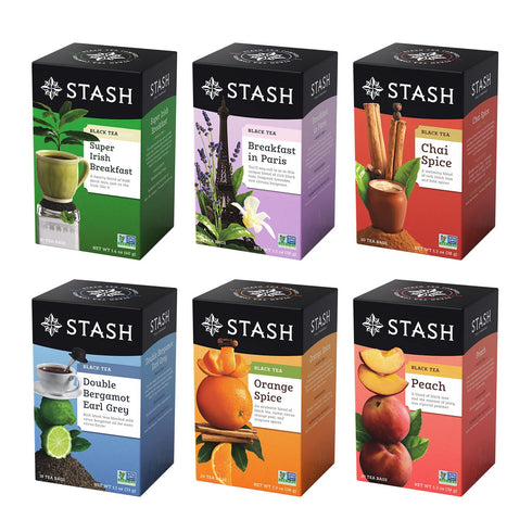 Stash Tea Black Tea Variety Pack Sampler Assortment - Caffeinated, Non-GMO, 18-20 Count (Pack of 6)