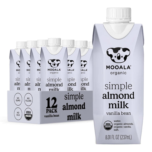 Mooala Organic Simple Almondmilk Vanilla- Shelf Stable Single Serve Cartons, 4 Ingredients,