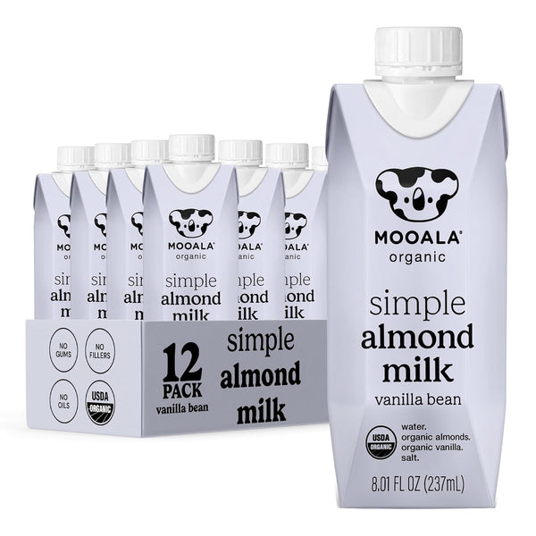 Mooala Organic Simple Almondmilk Vanilla- Shelf Stable Single Serve Cartons, 4 Ingredients,