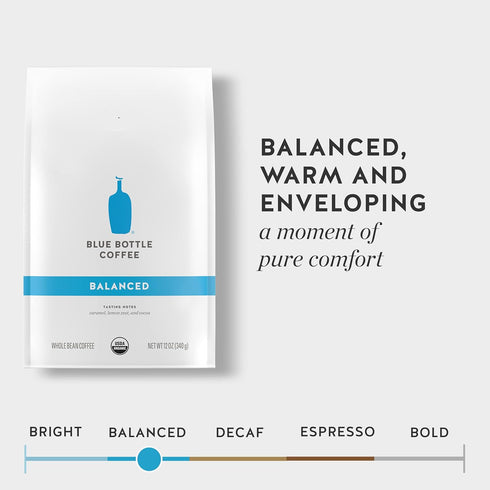 12 (Pack 2) Blue Bottle Whole Bean Organic Coffee, Balanced, Medium Roast, Ounce bag
