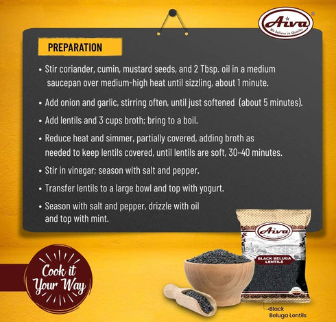 (4 LB) Aiva Black Beluga Lentils Premium Whole Black Lentils for Soups, Salads, and Meal Prep