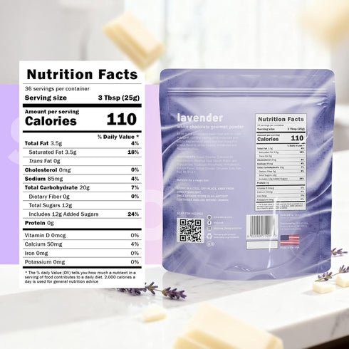Frozen 2Lbs SLOJO Lavender White Chocolate Powder Premium Drink Mix for Hot & Cold Beverages, Gourmet Powder, Vegan