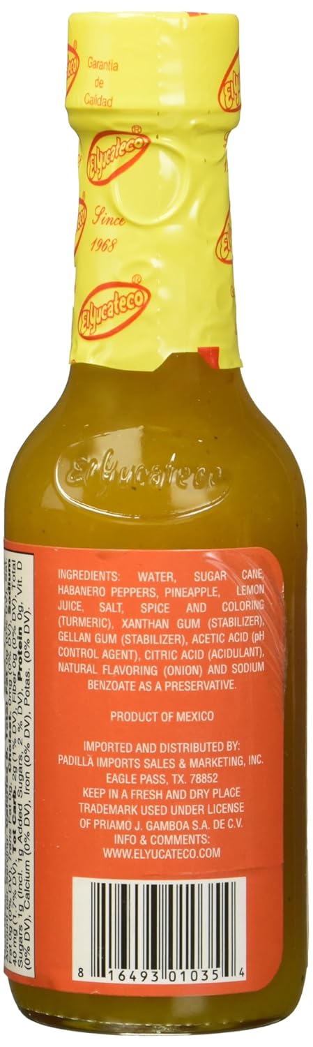 El Yucateco Grilled Pineapple and Habanero Sauce, 4 oz, Gluten Free, Sugar Free, 6 Pack