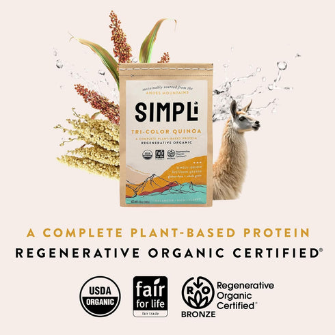(4 Pack, 12 oz SIMPLi Regenerative Organic Certified Tri-Color Quinoa, Ancient Grain, Complete Plant-Based Protein