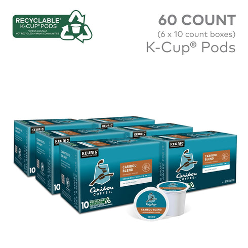 60 Count (6 Packs 10) Caribou Coffee Caribou Blend Keurig Single-Serve K-Cup Pod, Medium Roast Coffee