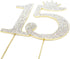 Number 15 Quinceanera Rhinestone Princess Crown Monogram Cake Topper, Sweet 15th Birthday Party (Gold)