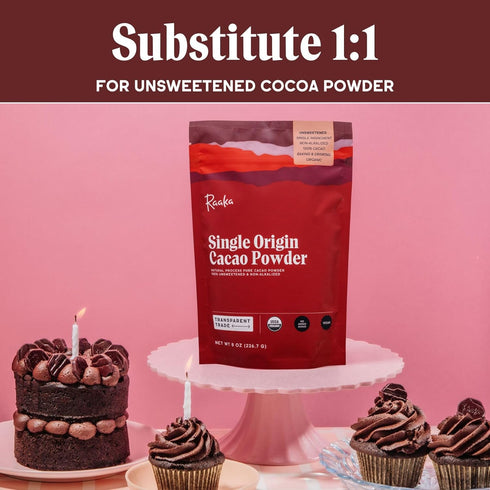 8oz Raaka Chocolate Organic Cacao Powder - Unsweetened, Non-Alkalized, Perfect for Baking, Substitute for Cocoa Powder