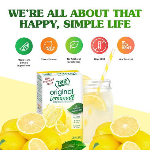 10ct (Pack 12) Packets True Lemon Original Lemonade of - Drink Mix - No Artificial Sweeteners, Low Calorie - Powdered