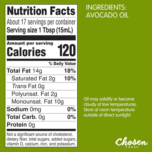 Chosen Foods 100% Pure Avocado Oil, Keto and Paleo Friendly for Baking, High-Heat Cooking