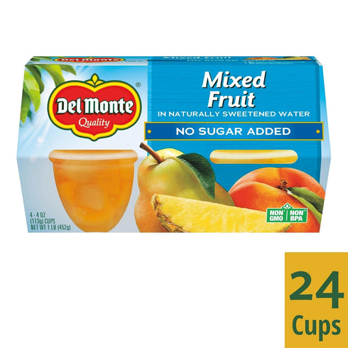 4 (Pack 6) Del Monte Mixed Fruit Snack Cups in Water, No Sugar Added, Ounce Cups