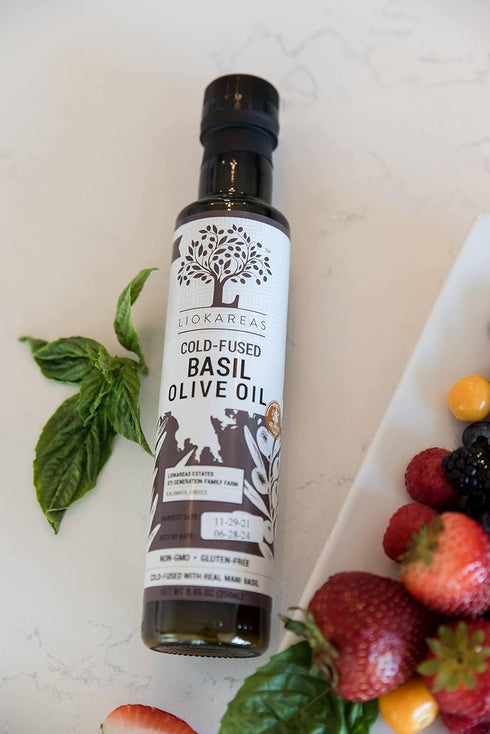 2020 8.45oz Basil Extra Virgin Olive Oil - Greek Cold Fused Basil EVOO - Global Award Winner - Single Sourced - Cold