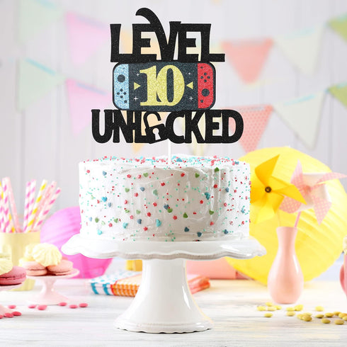 Level 10 Unlocked Game Birthday Cake Topper, Video Game Boy's 10th Birthday Party Supplies, Gaming Level Up Decoration