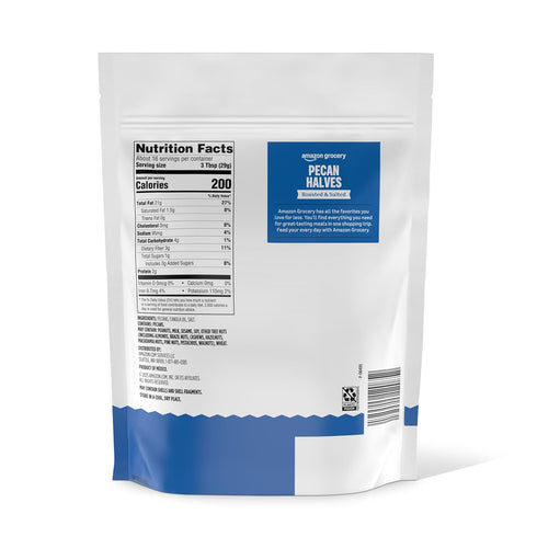 16 Oz Packaging Amazon Grocery, Pecan Halves, Roasted & Salted, (Previously Happy Belly, May Vary)