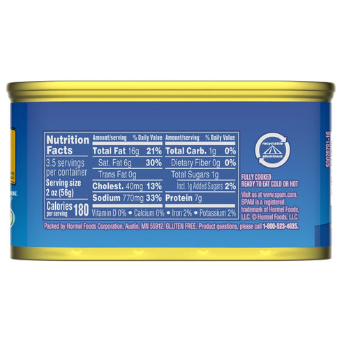7 oz (Pack 12) SPAM Classic, Cans, of Fully Cooked Pork with Ham, Gluten-Free, Shelf-Stable