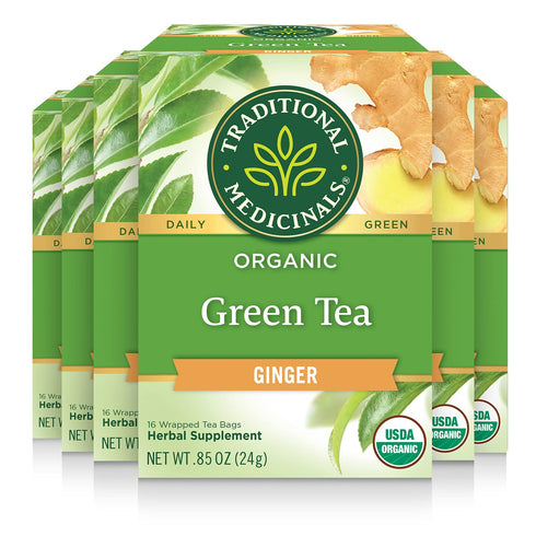 Traditional Medicinals Tea, Organic Green Tea Ginger, Promotes Healthy Digestion, 96 Tea