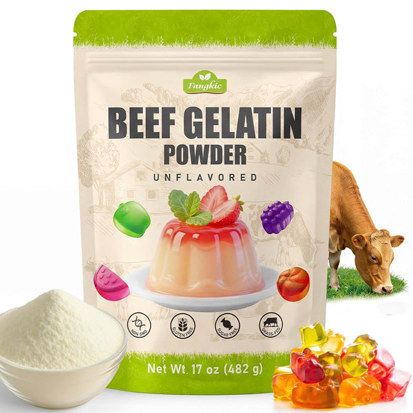 Beef Gelatin Powder Unflavored, 17 oz/482 g Grass Fed Gelatin Powder, Premium