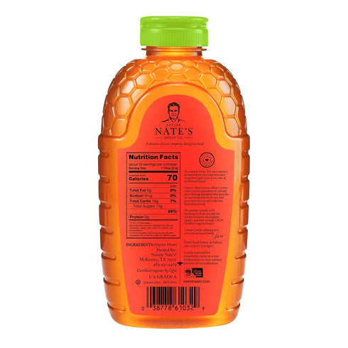 100% 32oz. (Pack 2) Nate's Organic Pure, Raw & Unfiltered Honey - USDA Certified Organic - Squeeze Bottle