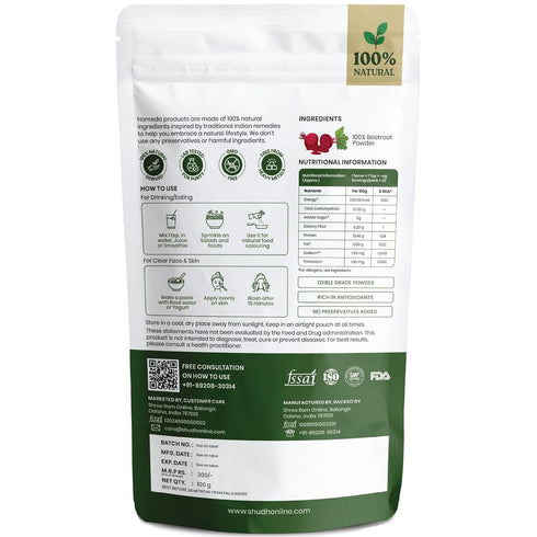 (3.5 oz) Homeda Beet Root Powder Organic | Pure Beetroot Juice Remolacha en Polvo Organico Beets | Raw Betabel Beat
