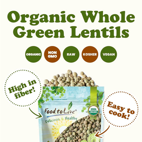 2.5 Food to Live Organic Whole Green Lentils, Pounds Non-GMO, Dried Raw Beans, Sproutable, Vegan, Kosher, Bulk. High