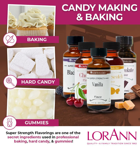 LorAnn Oils Super Strength Flavoring, Vanilla, 1 fl oz - Bold, Natural Flavors for Candy Making