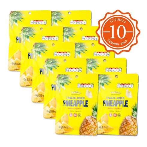 10 Pack Pack, 0.35 ONETANG Freeze-Dried Fruit Pineapple Chips, Single-Serve Non GMO, Kosher, No Add Sugar, Gluten free