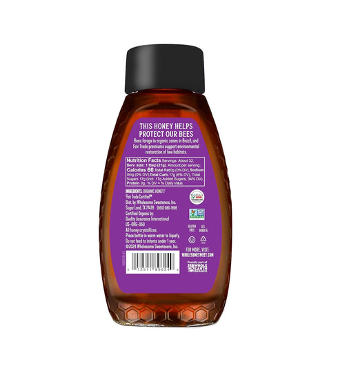 24-Ounce 100% 1 Pack Wholesome Sweeteners Organic Raw Unfiltered Honey Bottle, Pure, Fair Trade Certified, Non GMO