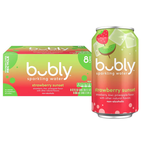 bubly Sparkling Water, Strawberry Sunset, Zero Sugar & Zero Calories, 12 Fl