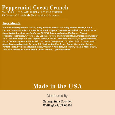 DPTG (7ct) Nutmeg State Nutrition High Protein Snack and Meal Replacement Bar / Diet Bars - Peppermint Cocoa Crunch