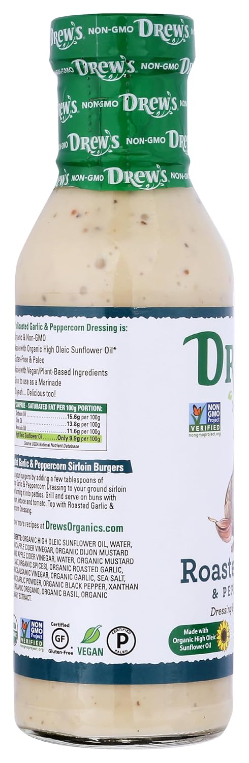 Drew's All Natural 10 12-Ounce Drew's All-Natural Salad Dressing and Minute Marinade, Roasted Garlic & Peppercorn