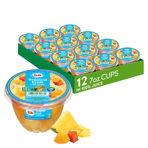 Dole Fruit Bowls Tropical Fruit in 100% Juice Snacks, 7oz 12 Total