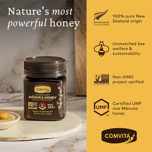 10+ 263+) Immune 250g (8.8 oz) Comvita Manuka Honey UMF (MGO - Raw Manuka Honey New Zealand, Pure & Unpasteurized