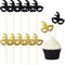 48 Pieces Masquerade Mask Cupcake Toppers, Black Gold Glitter for Bachelorette Party, Mardi Gras Cake Decorations