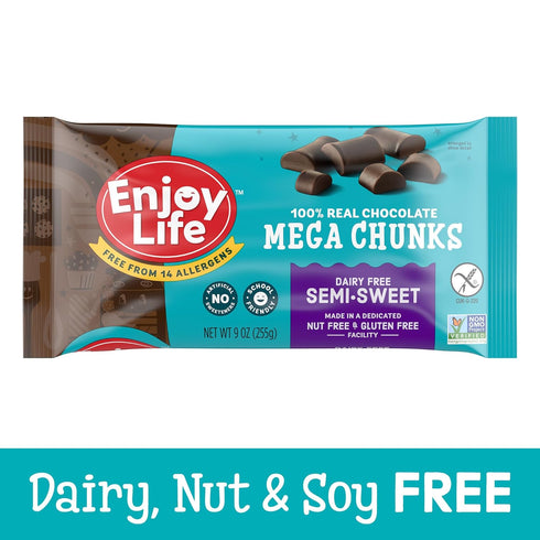 10 oz Enjoy Life Baking Chocolate Semi-Sweet Mega Chunks, Dairy Free, Soy Free, Nut Free, Non GMO, Gluten Free, Vegan
