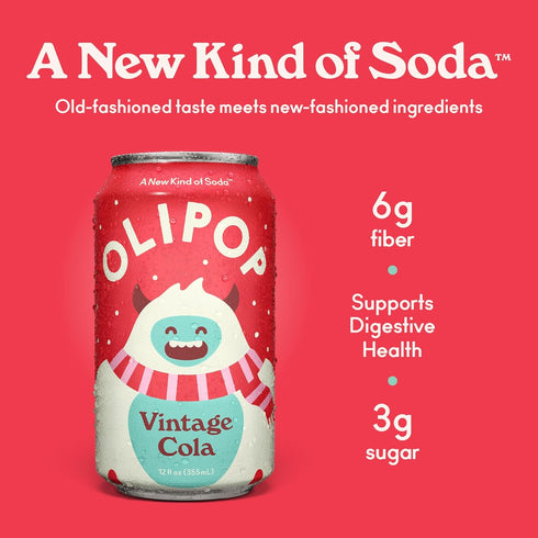 Pack Packed 12oz, (Pack 24) OLIPOP Prebiotic Soda Pop, Vintage Cola, Pantry with Prebiotics, Fiber, and Botanicals