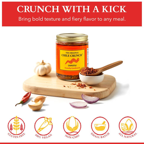 5.5oz CHILE CRUNCH - Chipotle Spicy Crunchy Condiment - All Natural Roasted Chili Peppers, Garlic & Onion Crisp Sauce