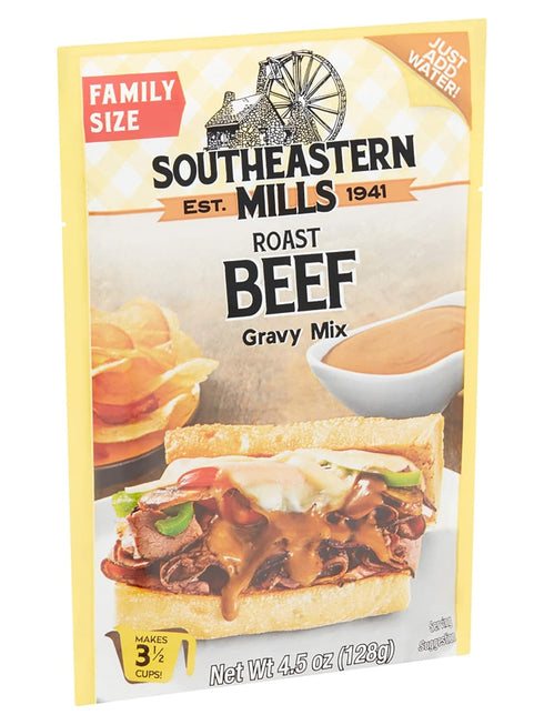 Southeastern Mills 3 4.5 (Pack 4) Gravy Mix, Roast Beef Gravy Mix, Custom Blend of Spices & Seasonings, Makes Cups