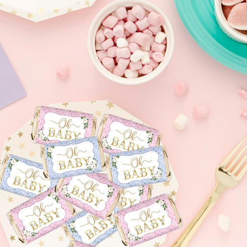 JIAYINGQI 50 Count Flower Oh Baby Mini Chocolate Bar Wrappers, Baby in Bloom Candy Bar Label, First Birthday Stickers