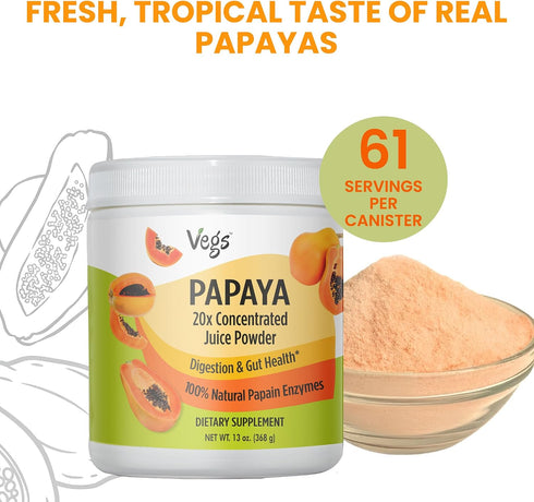 20:1 (13 oz) Papaya Juice Powder with Natural Papain Digestive Enzyme - Concentrated & Freeze Dried Organic Papaya