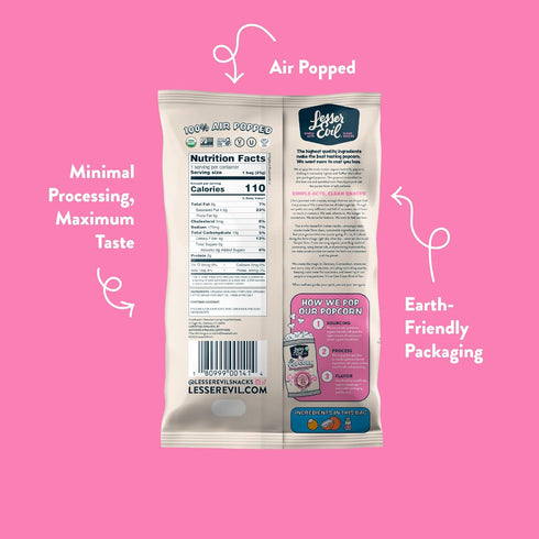 LesserEvil Himalayan Pink Salt Organic Popcorn: No Artificial Ingredients, Pack of 12, 0.88 oz Bags