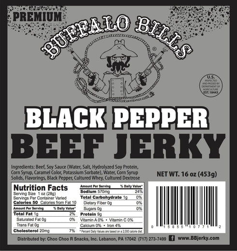 16oz Buffalo Bills Premium Black Pepper Beef Jerky Pieces (smoked beef jerky in random size pieces)