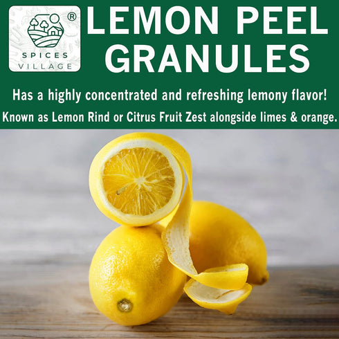 (4 Oz), SPICES VILLAGE Dried Lemon Peel Granules, Lemon Zest Seasoning for Baking, Citrus Fruit Seasoning for Cooking