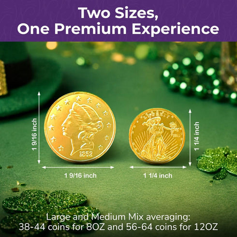 8 oz 60 Madelaine Gold Chocolate Coins - Individually Wrapped Easter Candy Basket Fillers - Assorted Sizes About Pieces