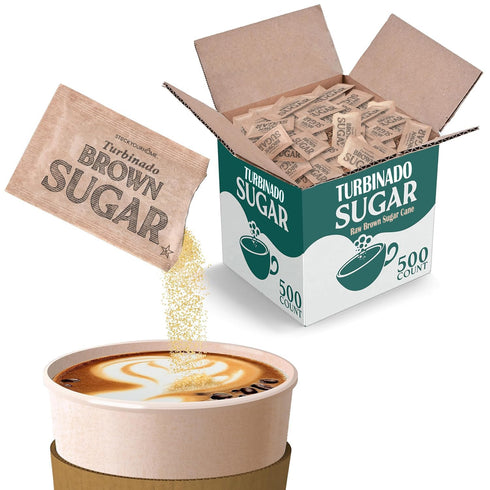 Bulk Sugar Packets, 500 Count - Individual Servings of Turbinado Sugar Packets