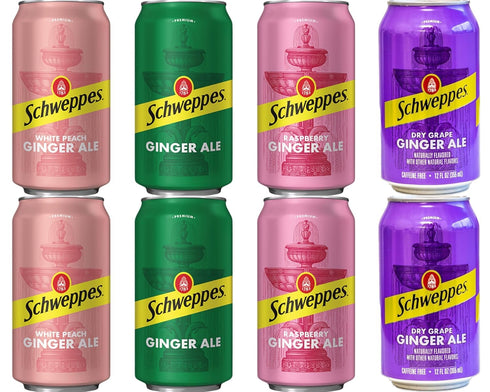 Schweppes Ginger Ale Variety Pack, 4 Flavor White Peach, Regular, Raspberry, Dry Grape,