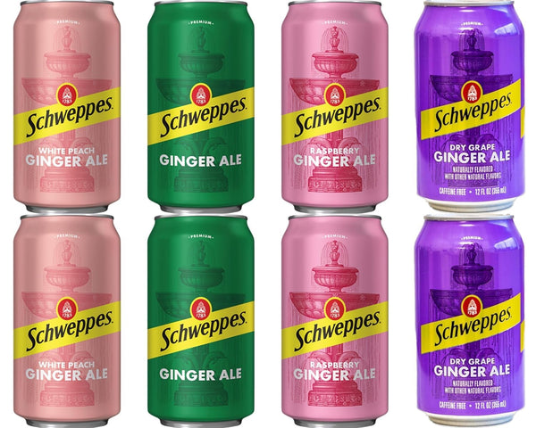 Schweppes Ginger Ale Variety Pack, 4 Flavor White Peach, Regular, Raspberry, Dry Grape,