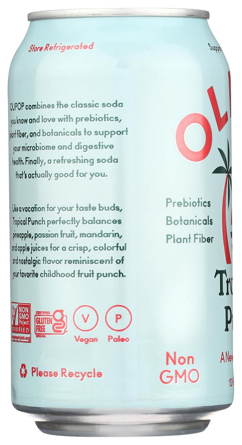 Packed 12oz OLIPOP Prebiotic Soda Pop, Tropical Punch, A New Kind of Soda with Prebiotics, Fiber, and Botanicals